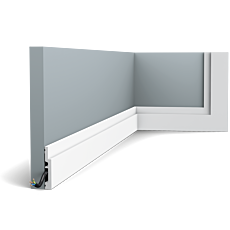 Flexible version of the SX187. The pure shape and perfect proportions of this smallest High Line skirting board create an ideal transition between floor and wall. Thanks to its Flex technology, curved walls and surfaces are no problem. Installation remark: It is necessary to screw this profile on the wall. Flex Radius: R min = 40 cm